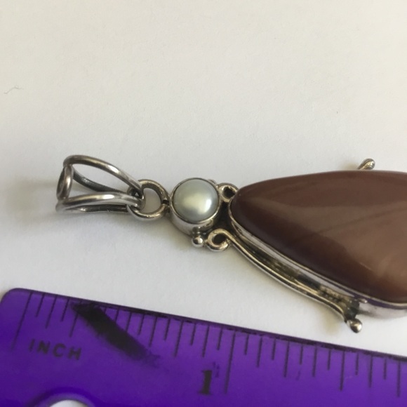 .925 Sterling Silver Tigers Eye & Pearl Pendant - Picture 6 of 7